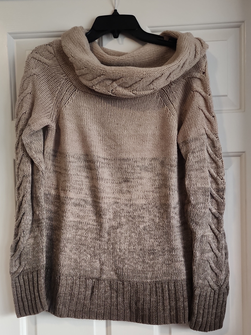 Cozy Cable Knit Cowl Neck Sweater - Taupe